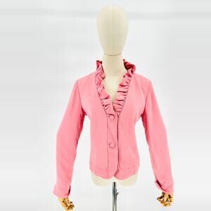 Vintage 90s Patrick Christopher Pink Silk Ruffle Trim Blazer Jacket